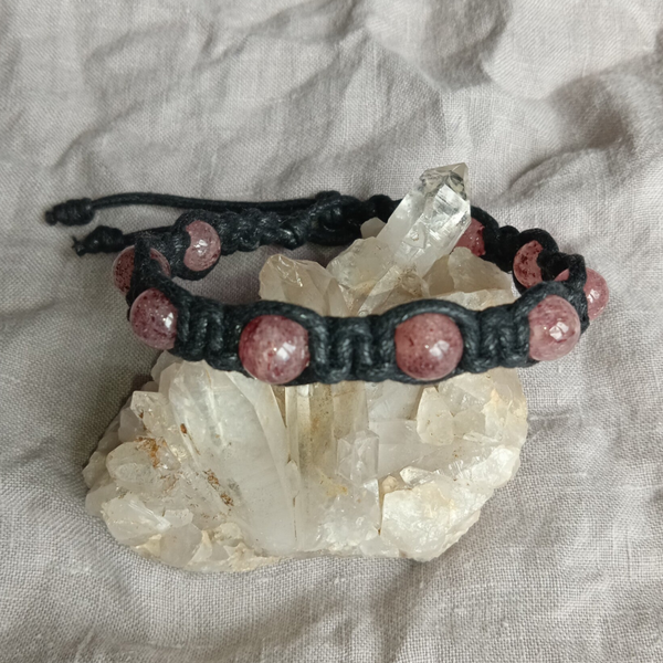 Bracelet Quartz Fraise ref QZFR-040-25-05 perles rondes 8 mm