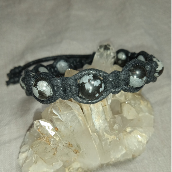 Bracelet Obsidienne Neigeuse ref OBN112024-3 perles rondes 8 mm