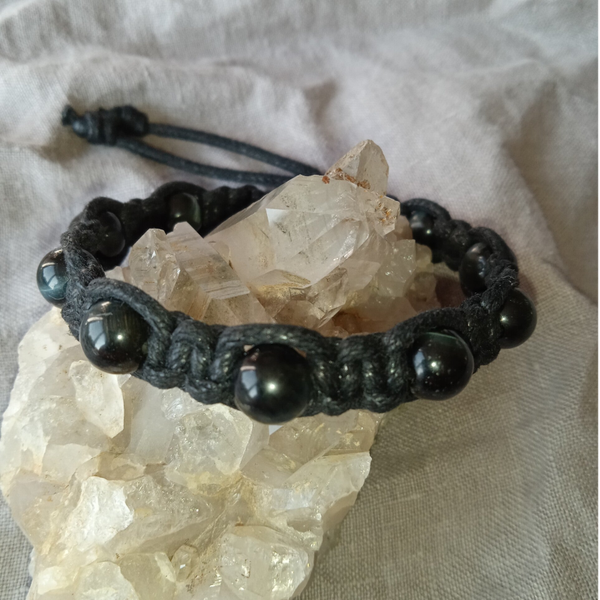 Bracelet Œil de Faucon ref OFC062025-3 perles rondes 8 mm