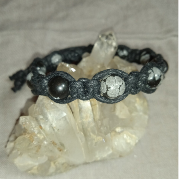 Bracelet Obsidienne Neigeuse ref OBN112024-2 perles rondes 8 mm