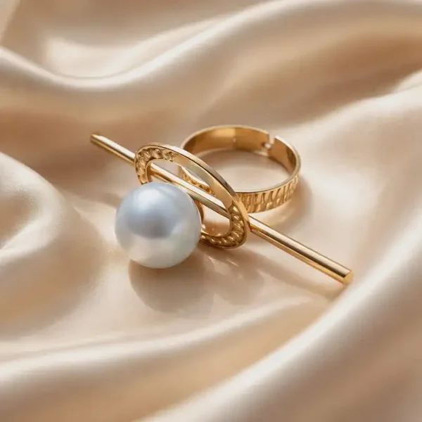 Women Gold  Faux White Pearl Statement Ring