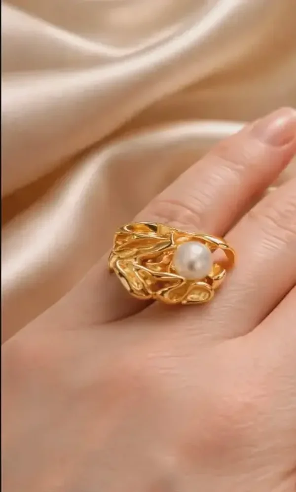 Boho Style Irregular Pearl Ring Women Stainless with Gold Finish