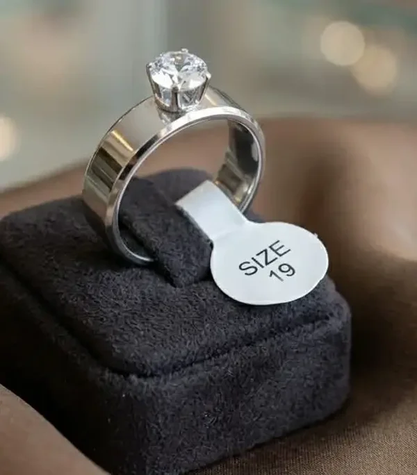 Frosted Silver Stainless Steel Ring with Cubic Zirconia Stone