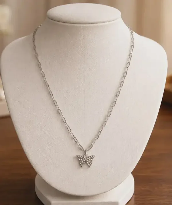 Silver Stainless Steel Butterfly Pendant Necklace