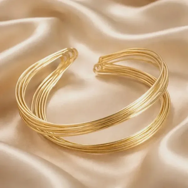 Gold Stainless Steel Open Cuff Bangle Bracelet Geometric Jewelry