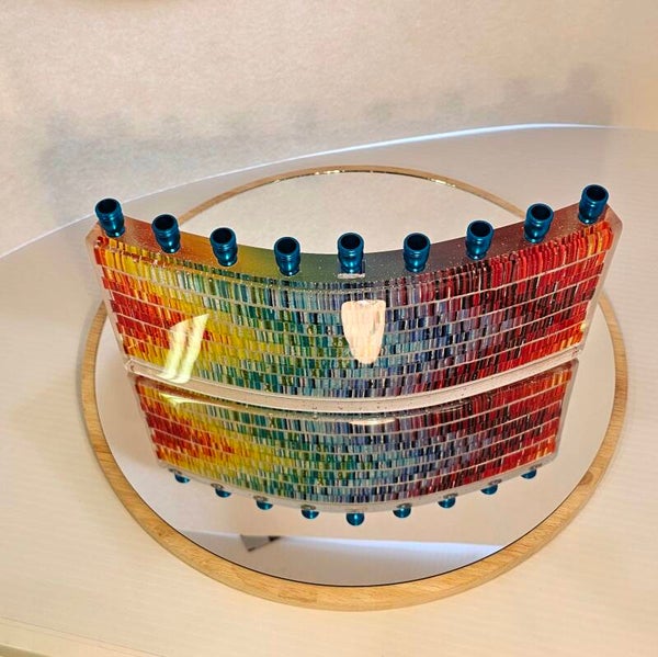 Curvey rainbow tapestry menorah