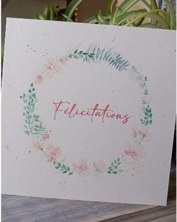 Carte voeux "Felicitations" Rose