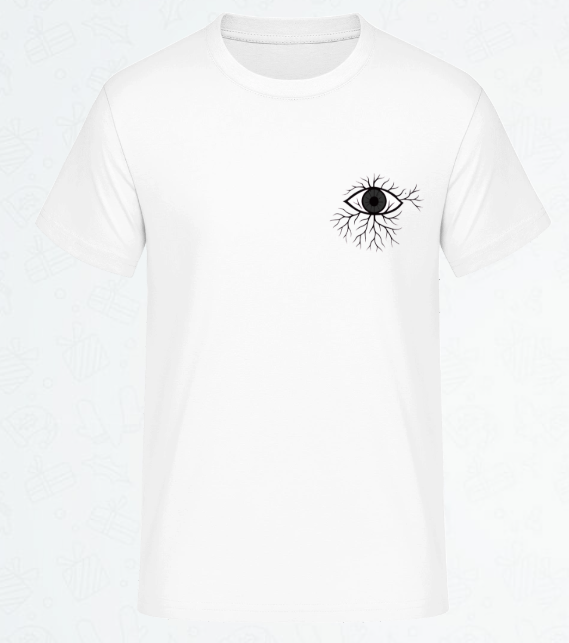 Witte T-shirt met ROOTED Japanese comic book style.