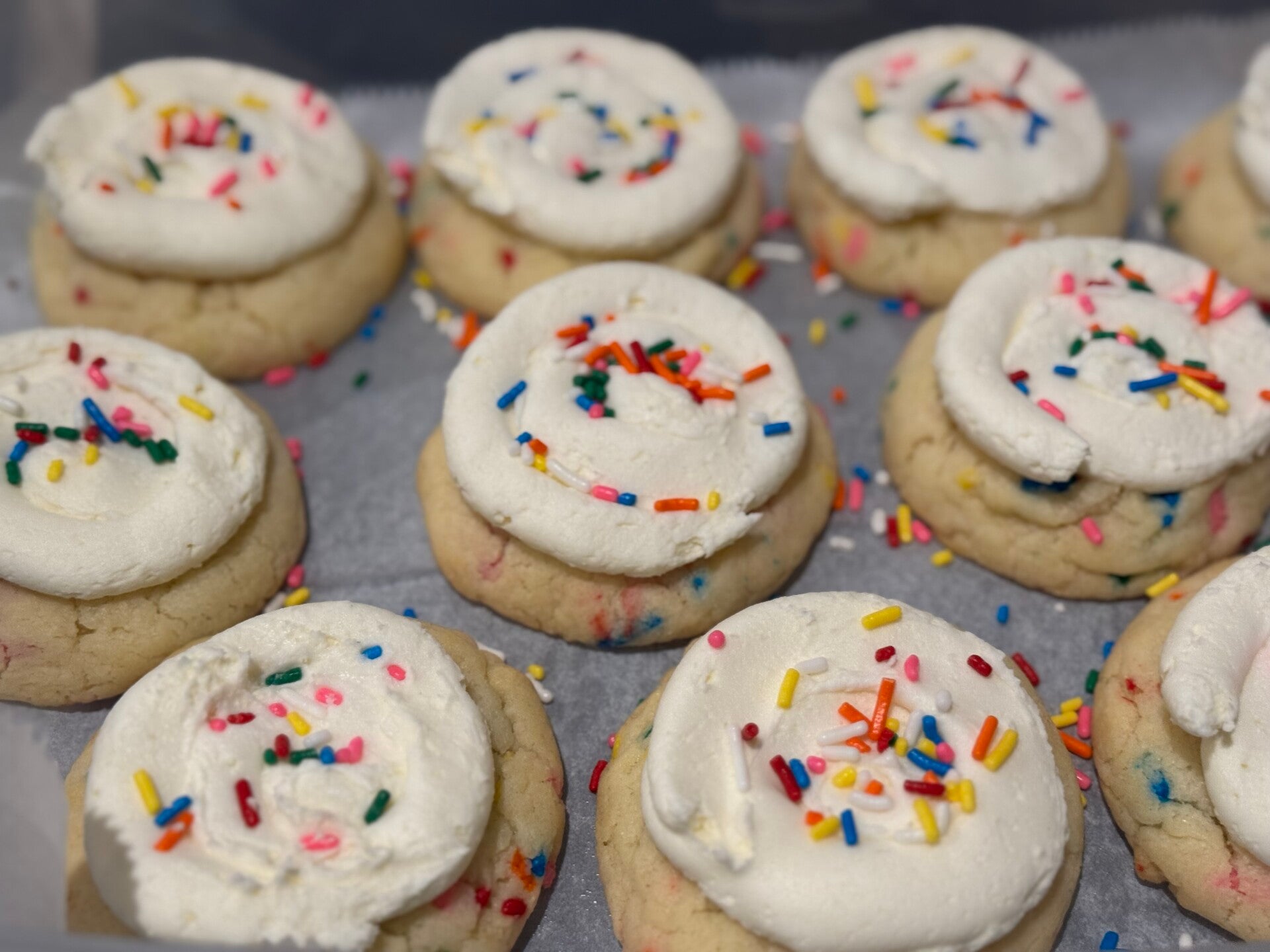 Confetti cookies with vanilla buttercream and rainbow sprinkles