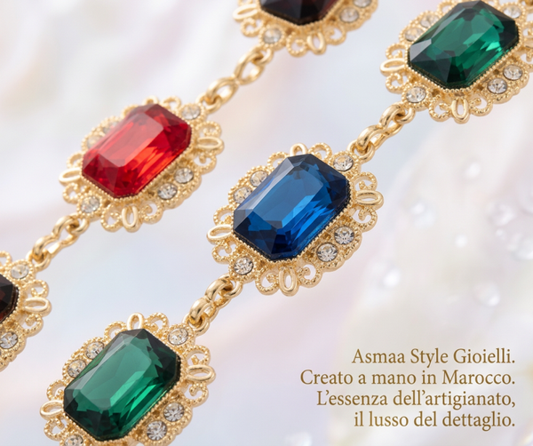 Asmaa Style Gioielli collana in oro con pietre colorate  preziose ad incastro