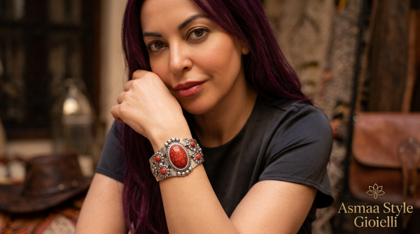 Asmaa Style Gioielli bracciale esclusivo argentato con pietre artigianali
