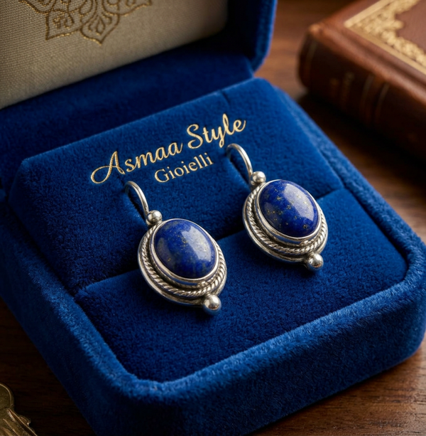 Asmaa Style Gioielli orecchini in rame con pietra blu realizzata a mano