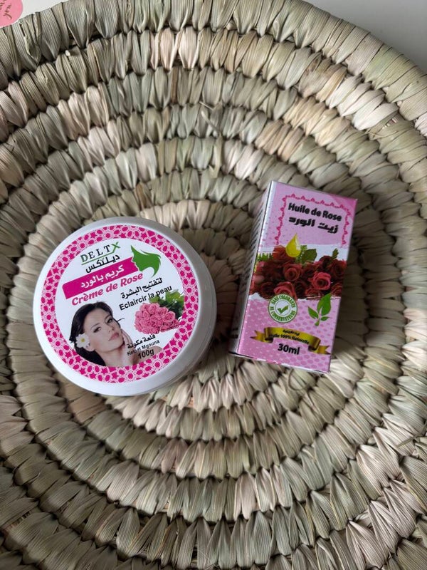 Set crema viso e olio di rose rosse