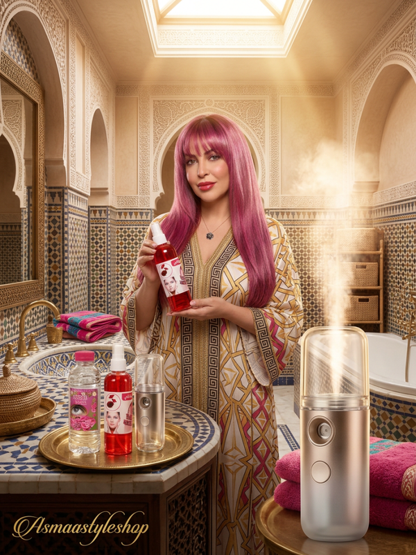 Asmaa Style Shop Set Acqua di Rose ,Acqua Aker Fassi in immaggio vaporizzatore