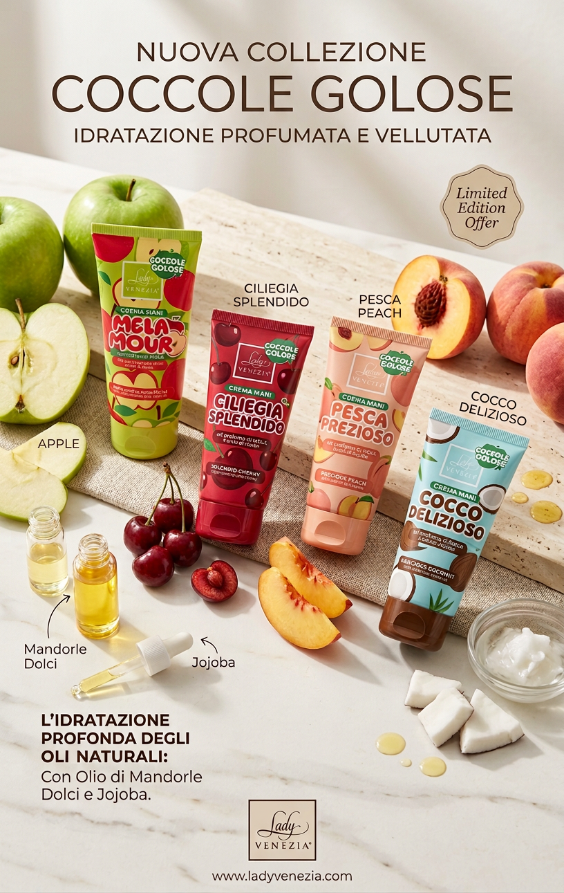 Novità creme mani mela,ciliegia,pesca e cocco