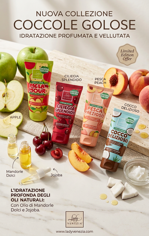 Novità creme mani mela,ciliegia,pesca e cocco