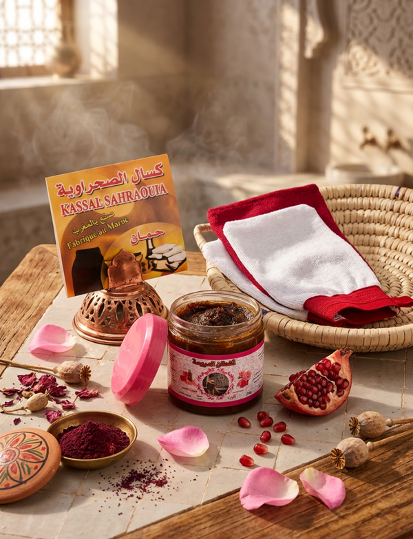 Novità set sapone nero alle rose e guanto scrub del Marocco