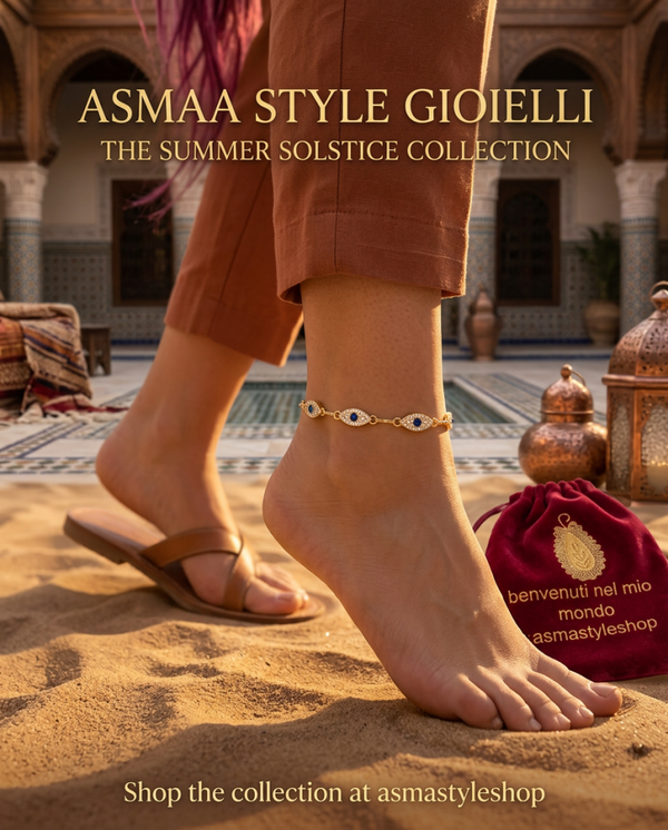 Asmaa Style gioielli cavigliera con occhio blu con strass