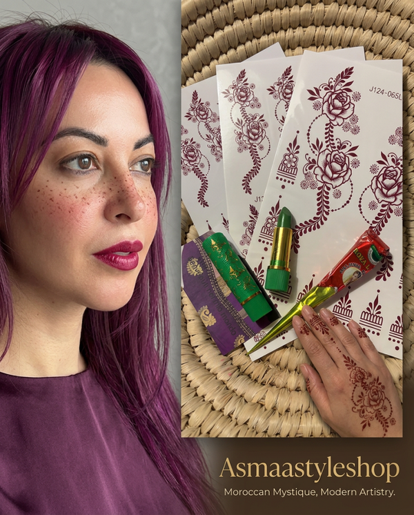 Set henné portatile con 3 fogli adesivi disegni henné in omaggio rossetto 24 ore