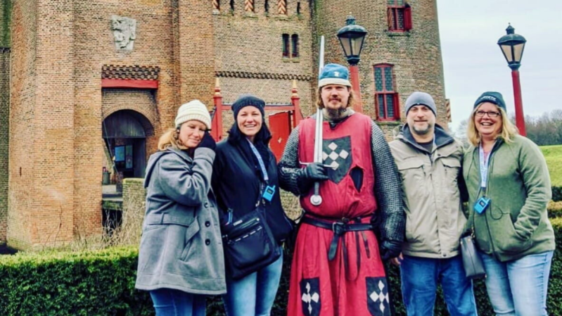 Entrance to Amsterdam Castle with drawbridge and towers near Amsterdam