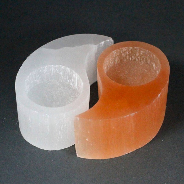 Selenit-Kerzenhalter "Ying & Yang"