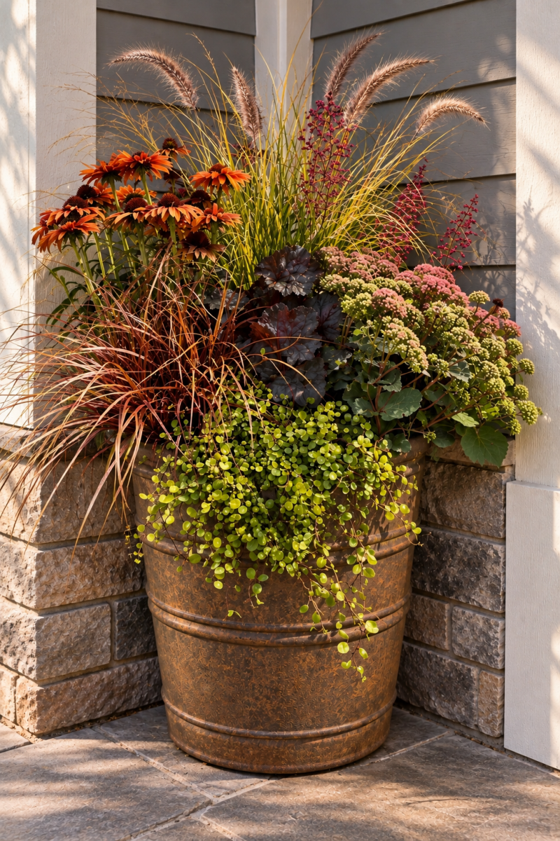 Jewel tone sedum and rasin toned foliage rendering