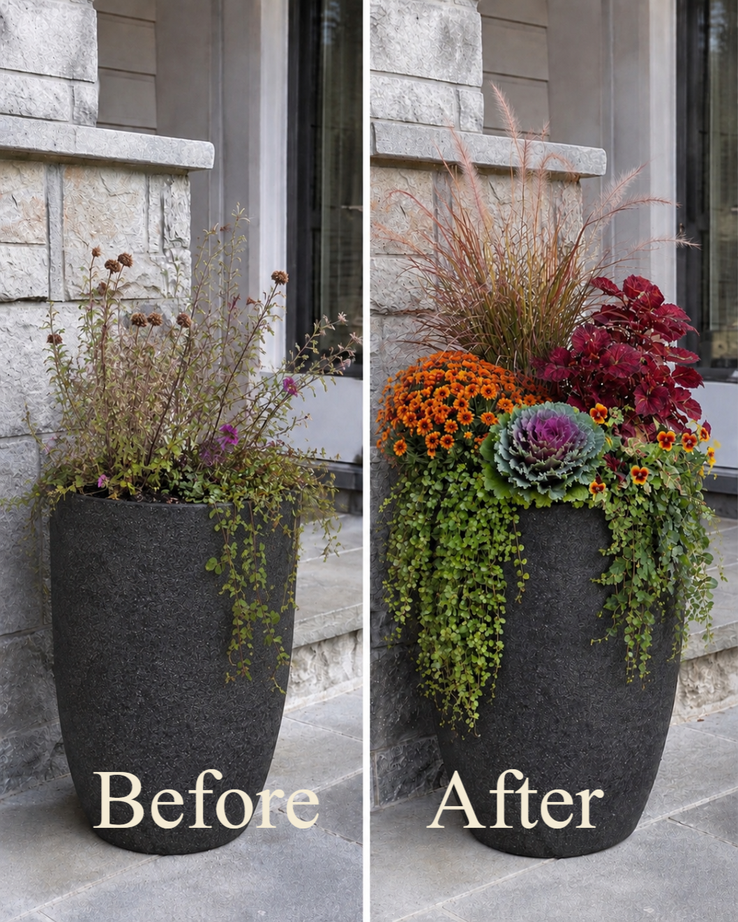 Before and after planter refresh design concept