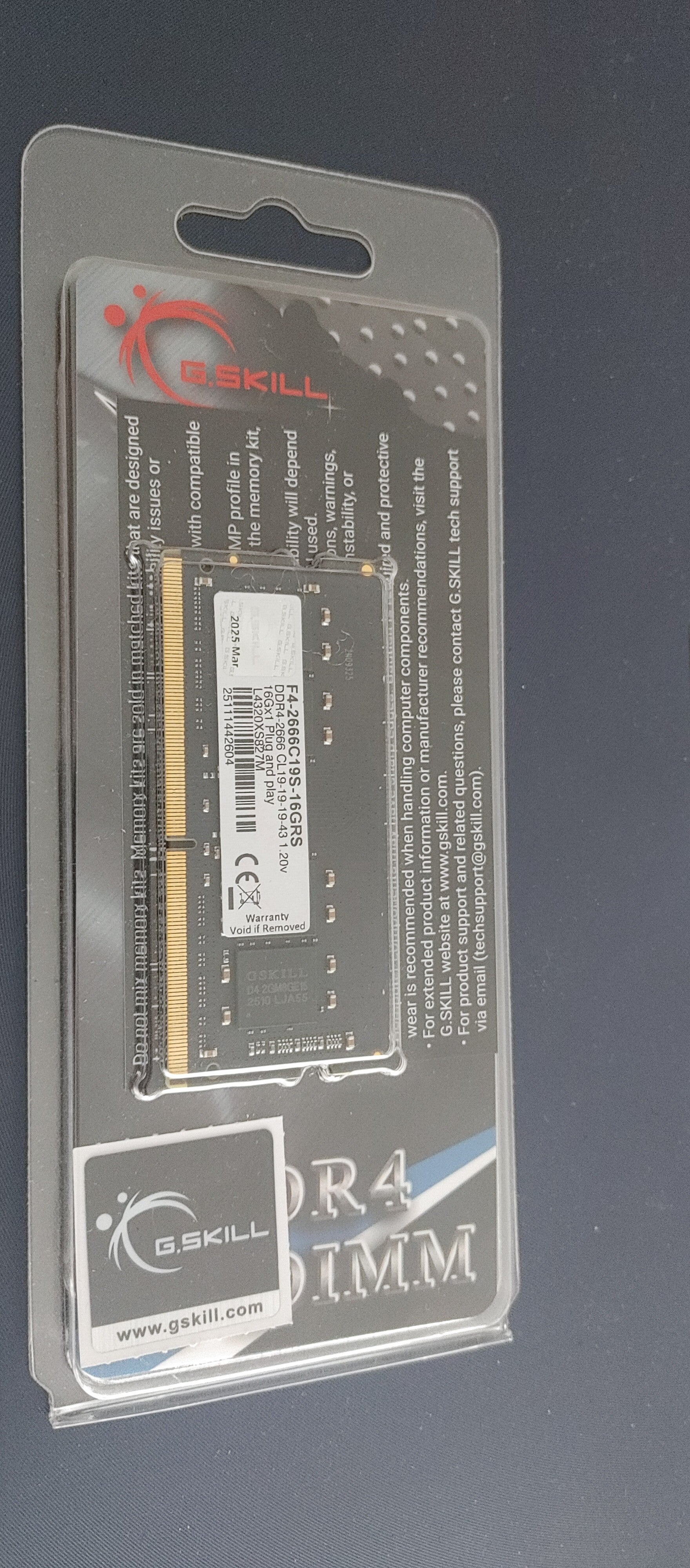 DDR4 SODIMM G.SKILL 2666MHZ DDR4-2666 CL19 16GB