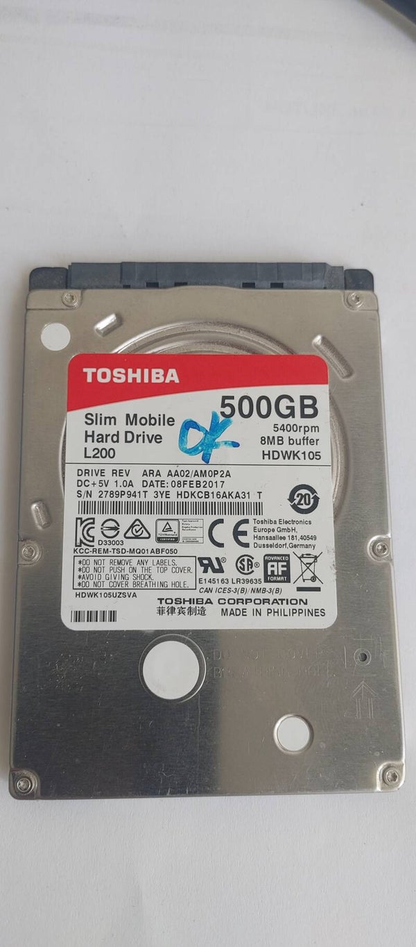 HDD Toshiba L200 500GB Février 2017 5400rpm 8 MB Reconditionné