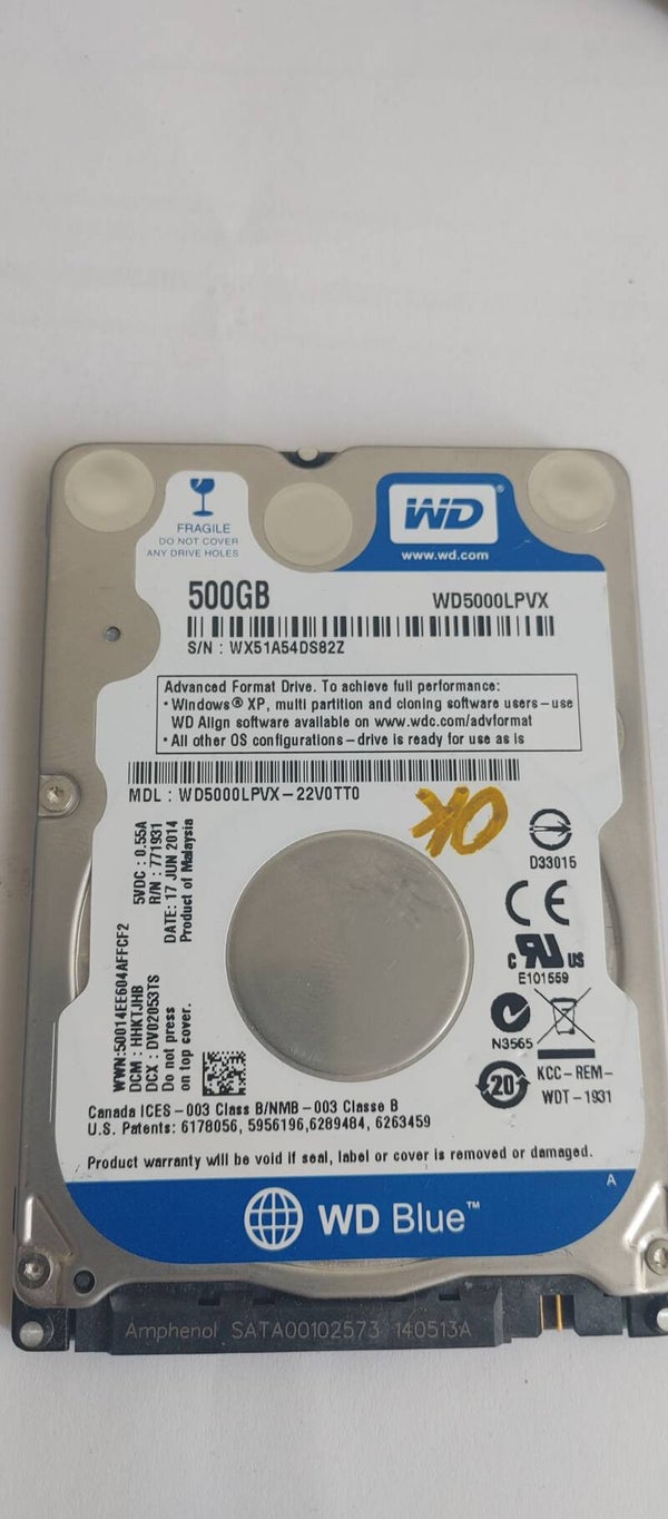HDD WD 500GB WD5000LPVX reconditionné peu utilisé
