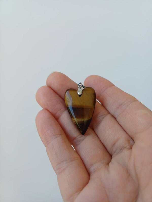 Tijgeroog hanger langwerpig hart (s925)