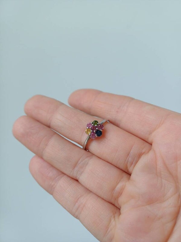 Multicolour toermalijn ring (s925)