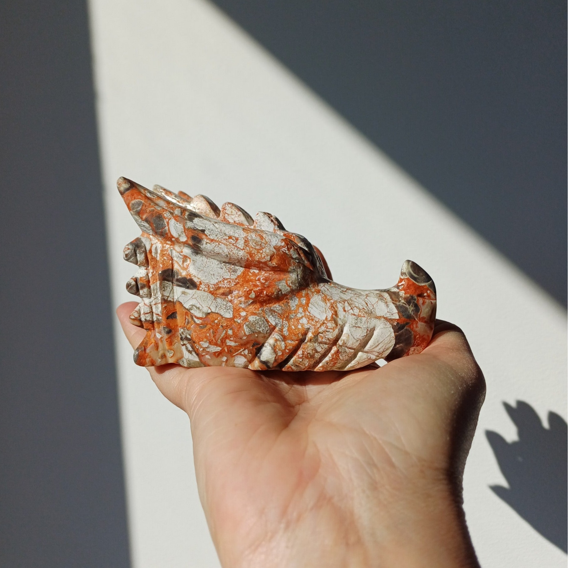 Rhyoliet/ Money agaat carving (drakenschedel)