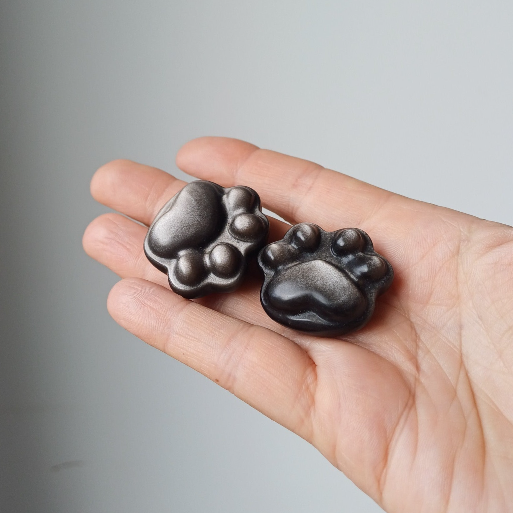 Zilver obsidiaan carving (hond- kattenpootje)