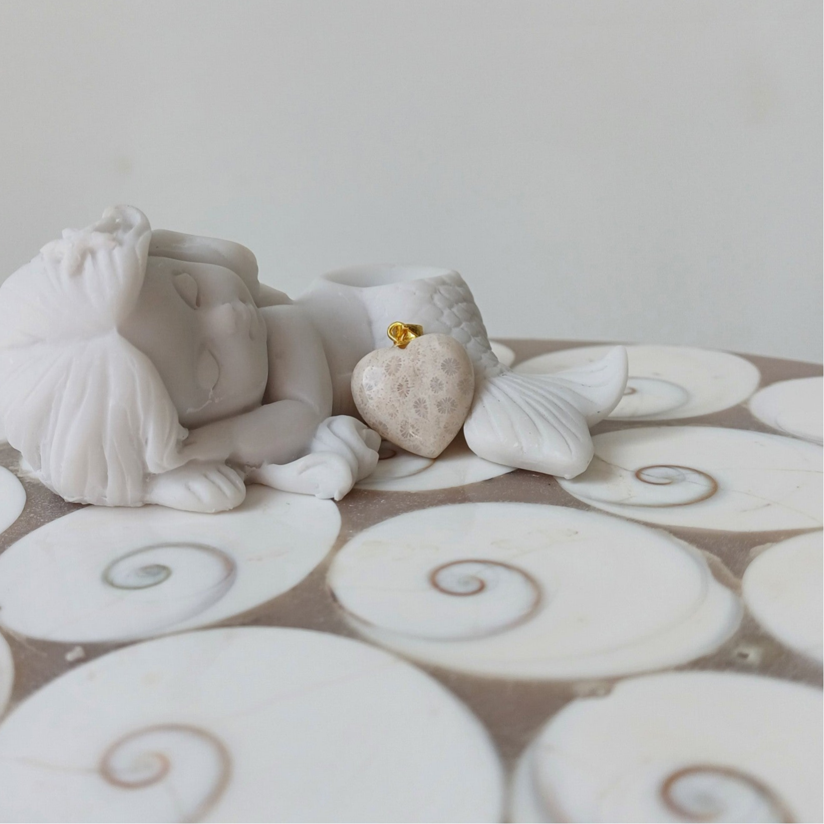 Versteend koraal hart hanger (s925)