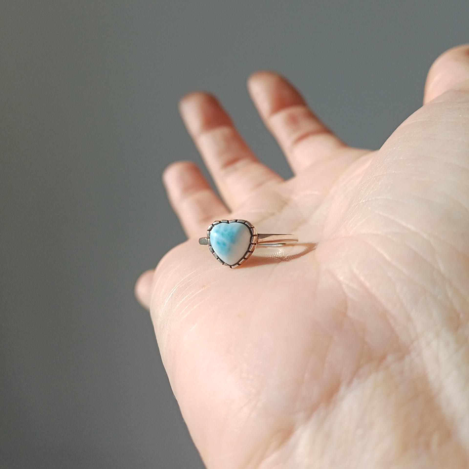 Zilveren Larimar hart ring (s925)