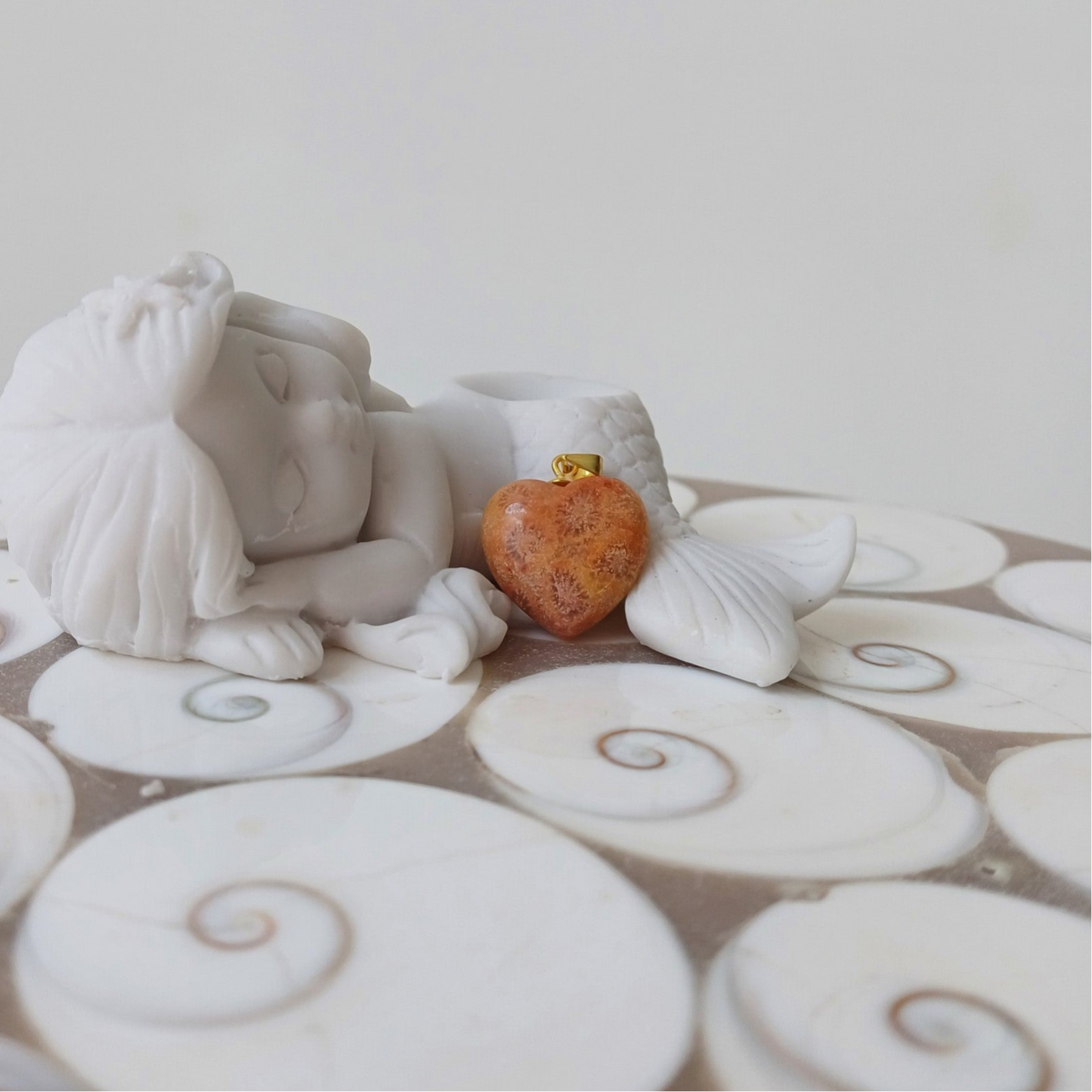 Versteend koraal hart hanger (s925)