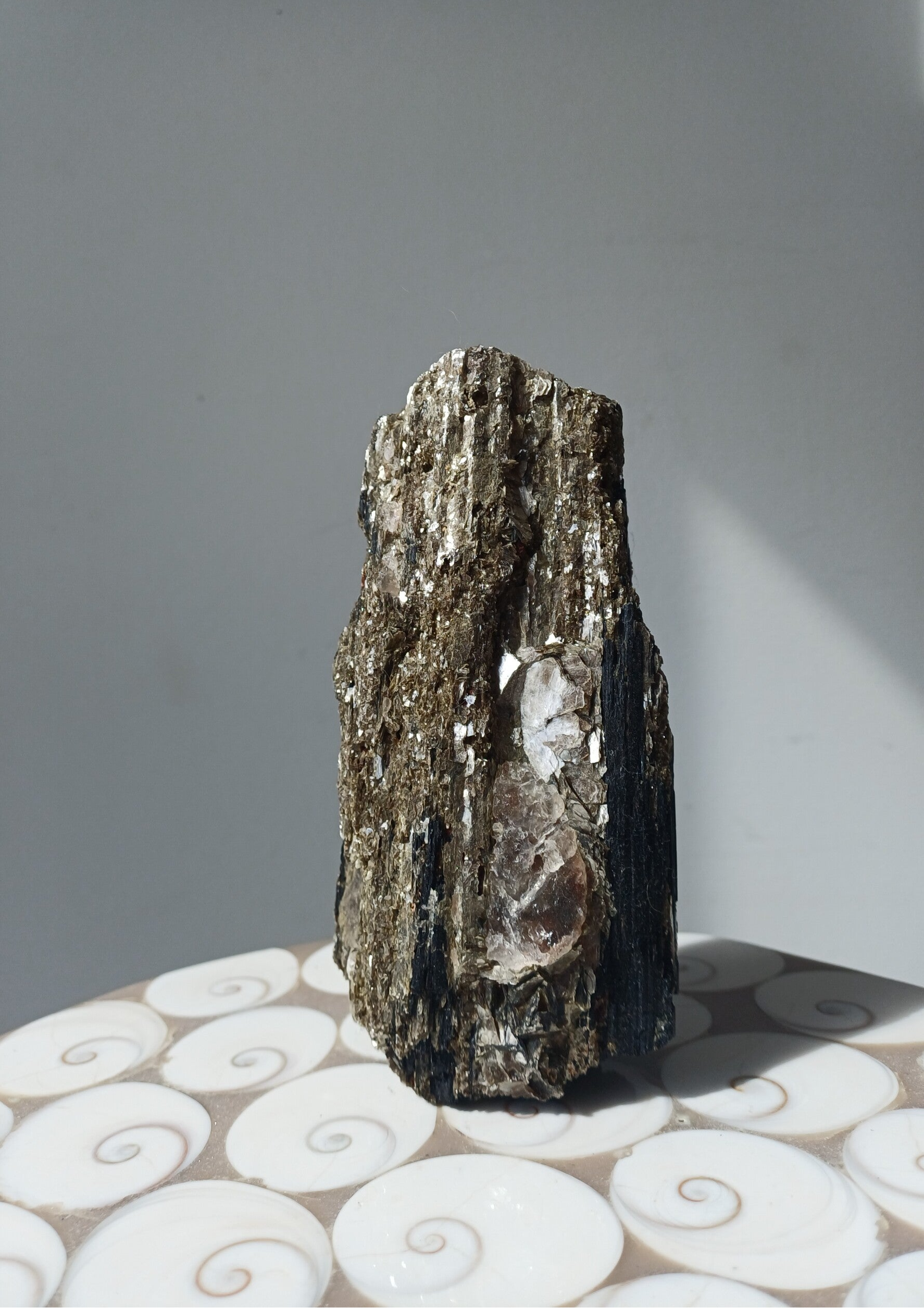 Ruwe zwarte toermalijn met gouden mica
