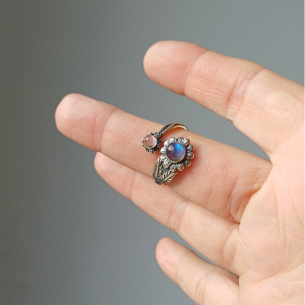 Labradoriet bloemen ring (s925)