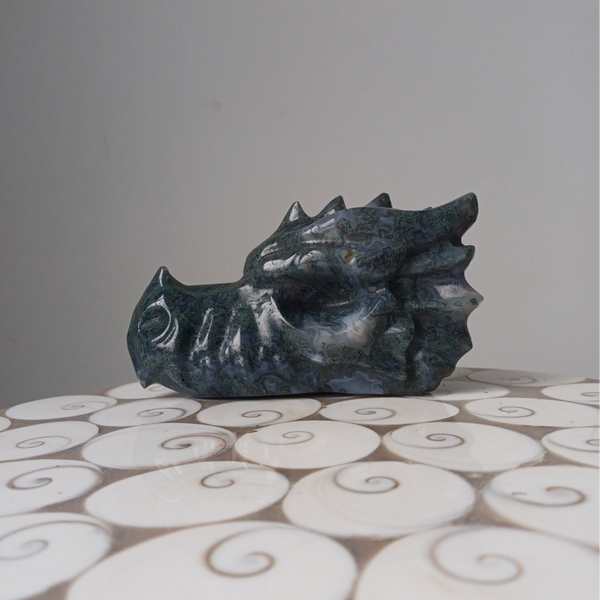 Mosagaat carving (drakenschedel)