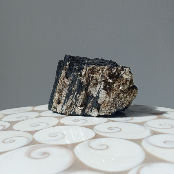Ruwe zwarte toermalijn met gouden mica