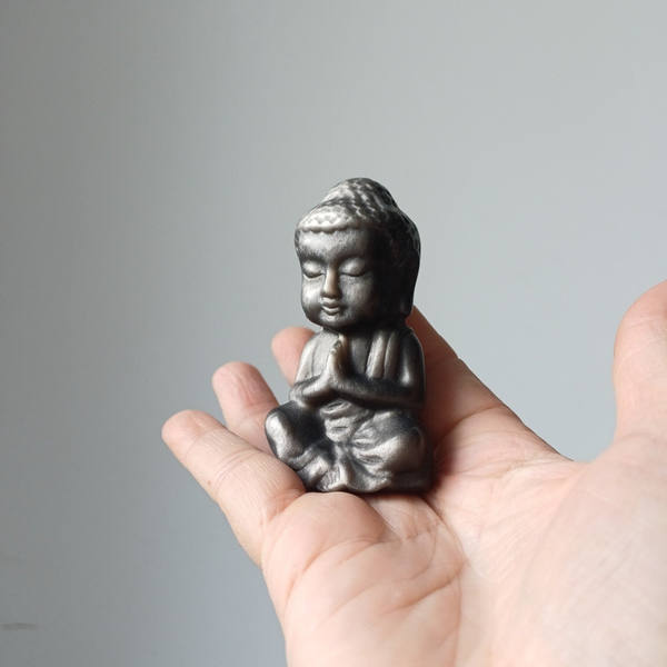 Zilver obsidiaan Boeddha carving