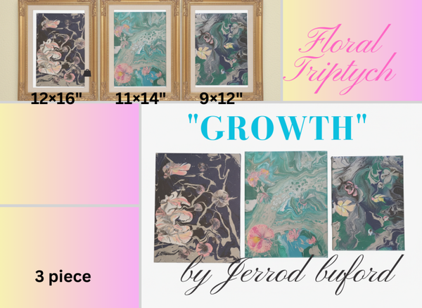 "GROWTH" ACRYLIC POUR(TRIPTYCH)