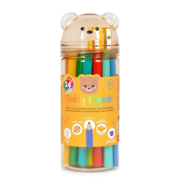Legami Set di 24 Matite Colorate con Temperino - Teddy Friends