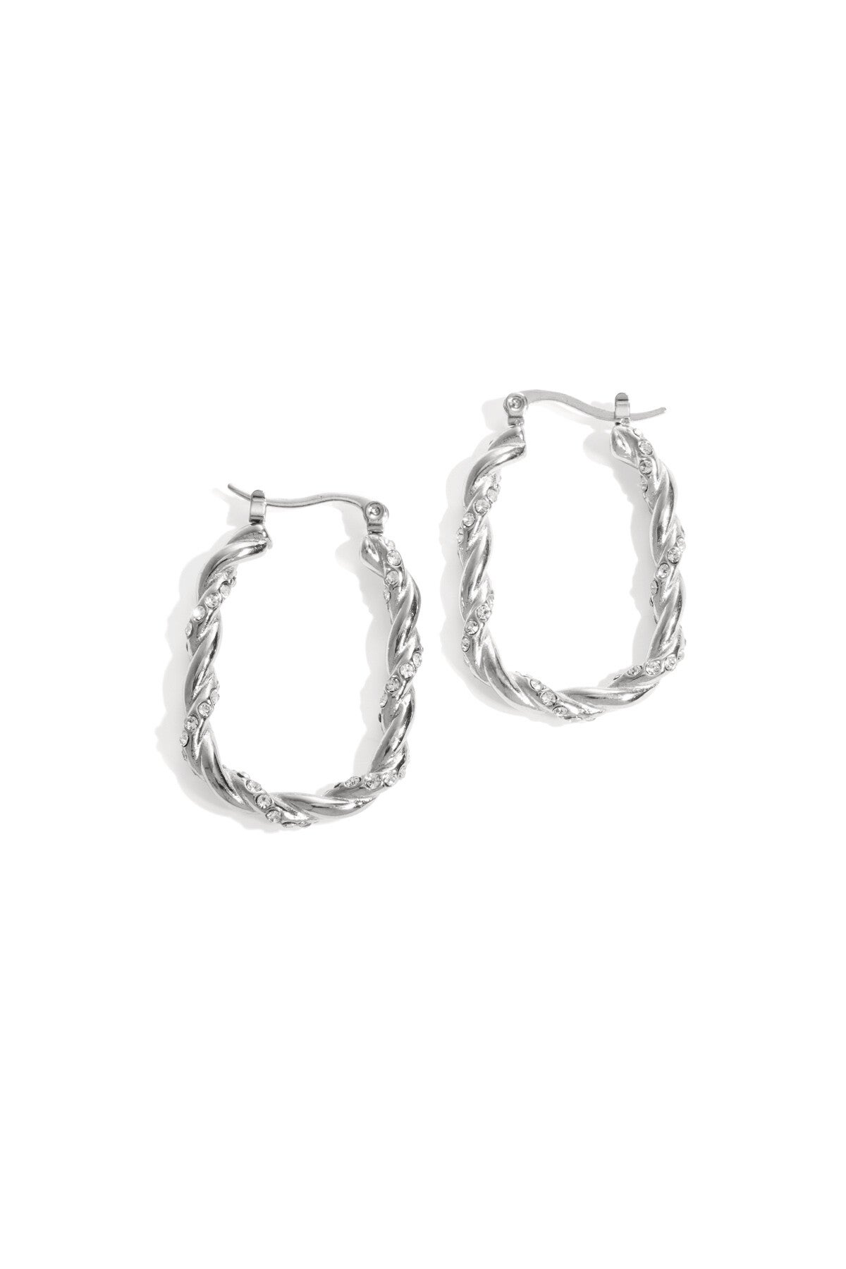Twisted Sparkle Hoop oorbellen Zilver