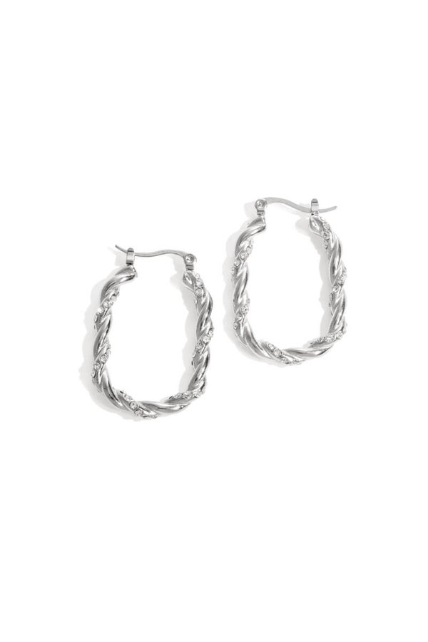 Twisted Sparkle Hoop oorbellen Zilver
