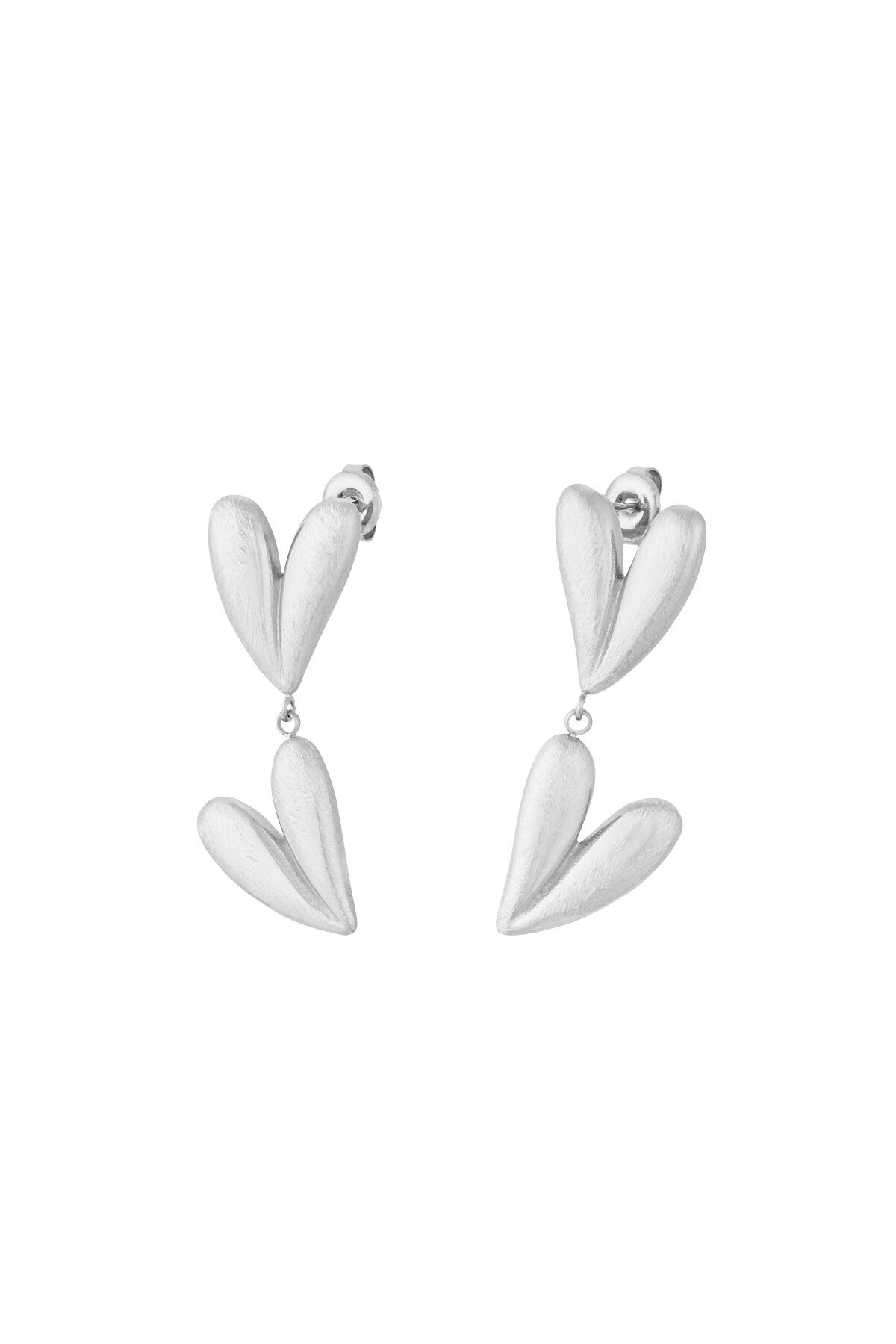 Double heart oorbellen Zilver