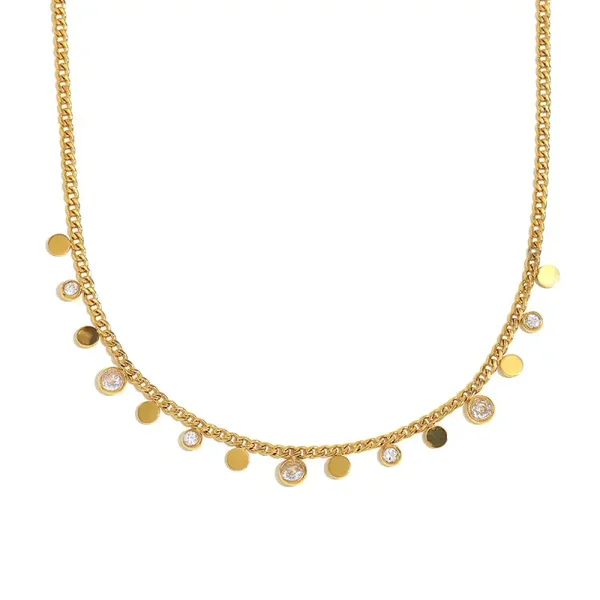 Zirkoon schijf ketting Goud