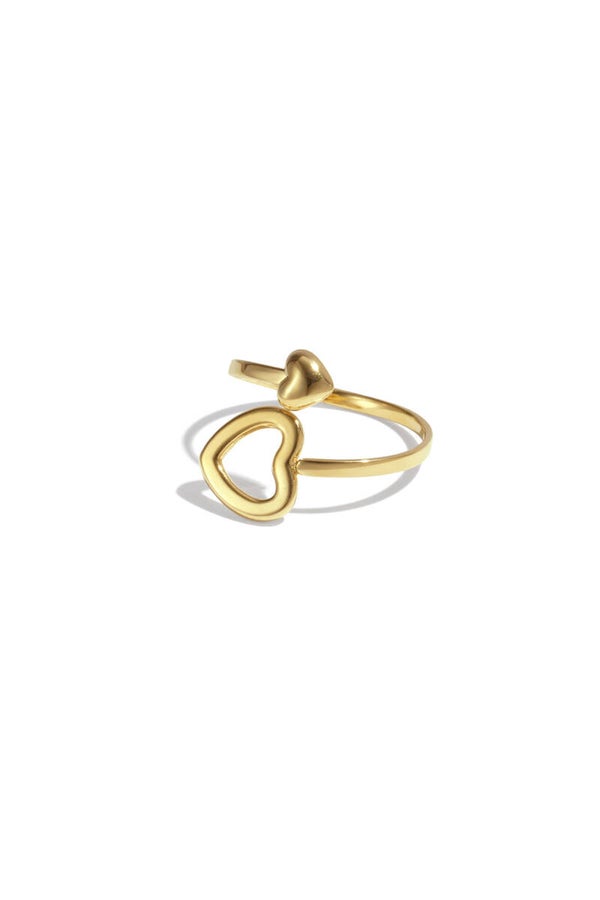 Ring met open en dicht hart one size Goud