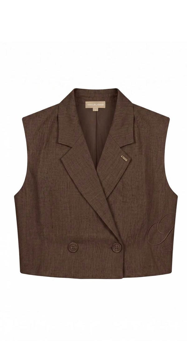 Malelions Women Linen Emblem Pantalon | Espresso